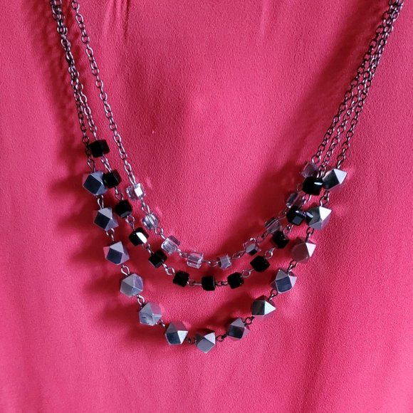 Triple-Strand Necklace & Earring Set Silver Black - Picture 2 of 5